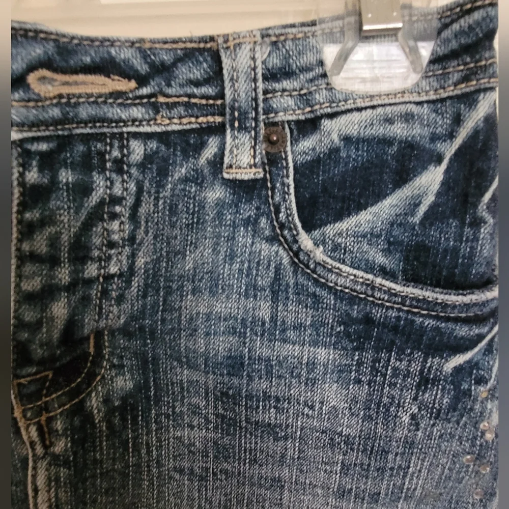 Justice Girlhood Blue Denim Silver Rhinestone and Gem Mini Skirt Size 12 Girls